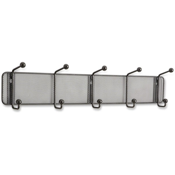Safco Onyx 5-hook Steel Mesh Wall Rack - 5 Hooks - 5.50" (139.70 mm) Height x 26.75" (679.45 mm) Width - for Scarf, Hat, Coat, Garment - Steel - Black - 1 Each