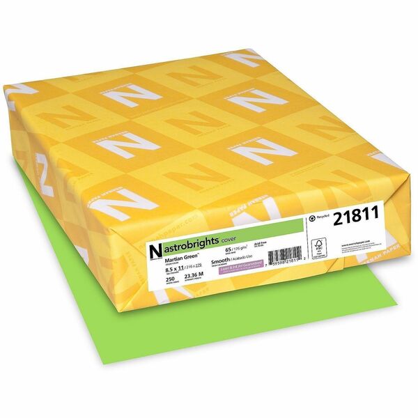 Neenah Astrobrights Paper Letter Martian Green 250/pkg - Letter - 8 1/2" (215.90 mm) x 11" (279.40 mm) - 65 lb (29483.50 g) Basis Weight - Martian Green - 250 Sheets - 250 / Pack