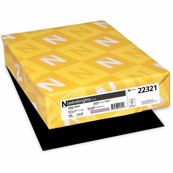 Neenah Astrobrights Colored Paper - Letter - 8 1/2" (215.90 mm) x 11" (279.40 mm) - 24 lb (10886.22 g) Basis Weight - Smooth - Green Seal - Heavyweight, Acid-free, Lignin-free - Eclipse Black - 500 Sheets - 500 / Pack