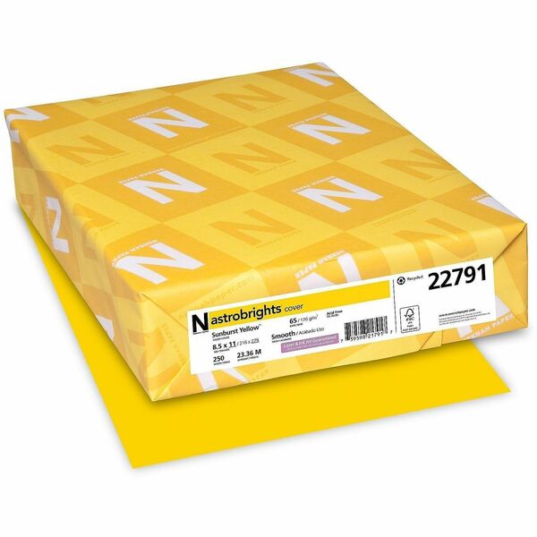 Neenah Colored Cardstock - Sun Yellow - Letter - 8 1/2" (215.90 mm) x 11" (279.40 mm) - 65 lb (29483.50 g) Basis Weight - Heavyweight, Durable, Lignin-free, Long Lasting, Acid-free - Sunburst Yellow - 250 Sheets - 250 / Pack