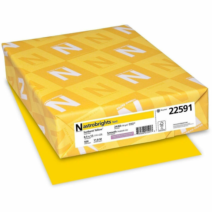 Neenah Color Paper - Sun Yellow - Letter - 8 1/2" (215.90 mm) x 11" (279.40 mm) - 24 lb (10886.22 g) Basis Weight - Smooth - Green Seal - Heavyweight, Acid-free, Lignin-free - Sunburst Yellow - 500 Sheets - 500 / Pack