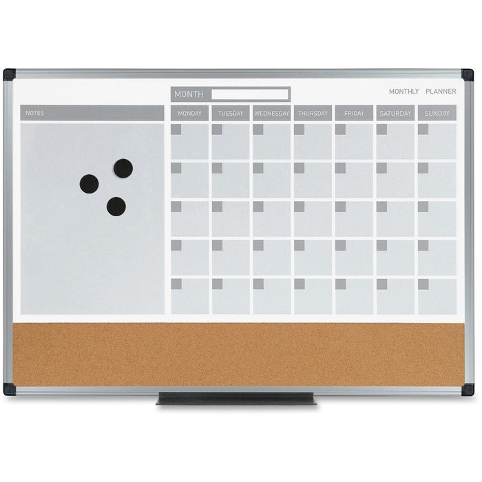 MasterVision 3-in-1 Combo Monthly Calendar Board - Monthly - 4 Month - Silver, Gray - Aluminum, Cork, Lacquered Steel - 18" (457.20 mm) Height x 24" (609.60 mm) Width - 1 Each