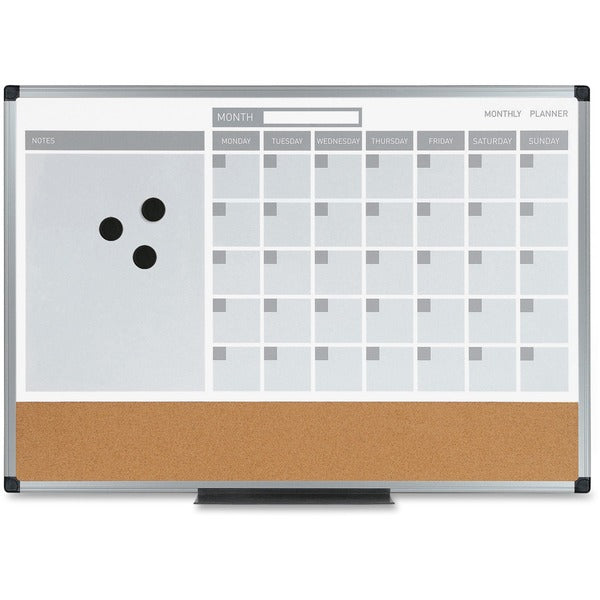 MasterVision 3-in-1 Combo Monthly Calendar Board - Monthly - 4 Month - Silver, Gray - Aluminum, Cork, Lacquered Steel - 18" (457.20 mm) Height x 24" (609.60 mm) Width - Dry Erase Surface, Lightweight, Notes Area, Reference Calendar - 1 Each