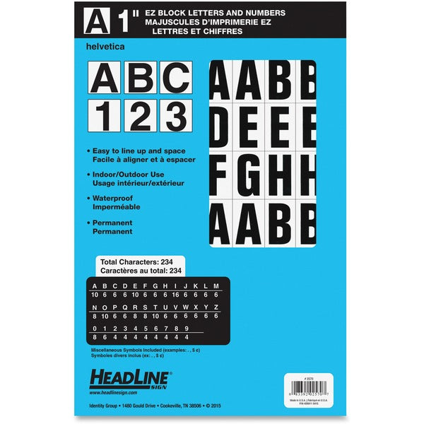 Headline ID & Specialty Labels - Skill Learning: Project, Arts & Crafts, Number, Alphabet - 46 x Number, 188 x Letter Shape - Self-adhesive - Permanent Adhesive, Water Proof - 1" (25.4 mm) Height - Black, White - Vinyl - 1 / Pack