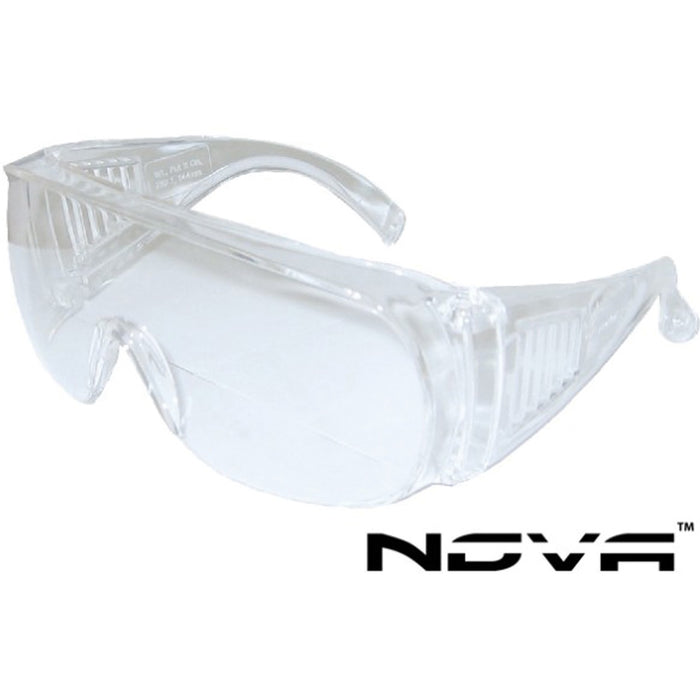 RONCO Nova Visitor Safety Glasses - Eye, Dust, Particulate Protection - Clear Lens - Clear Frame - Side Shield, Scratch Resistant, Comfortable, Lightweight, Durable, Frameless, Anti-scratch, Ergonomic Design, Ventilation - 12 / Pack