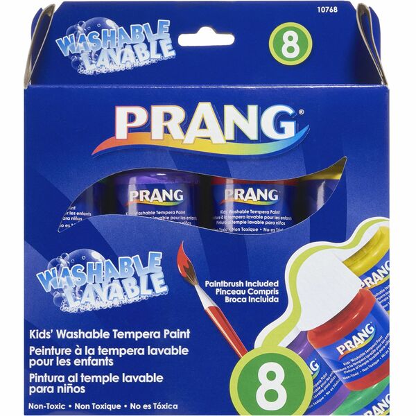 Prang Washable Tempera Paint Set - Red, Orange, Yellow, Green, Blue, Violet, Brown, White - 25 mL - Washable - 8 / Set
