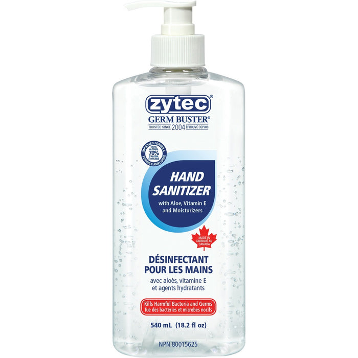 Zytec Germ Buster Hand Sanitizer Gel - 540 mL - Pump Bottle Dispenser - Kill Germs, Bacteria Remover - Hand - Moisturizing - Clear - 1 Each