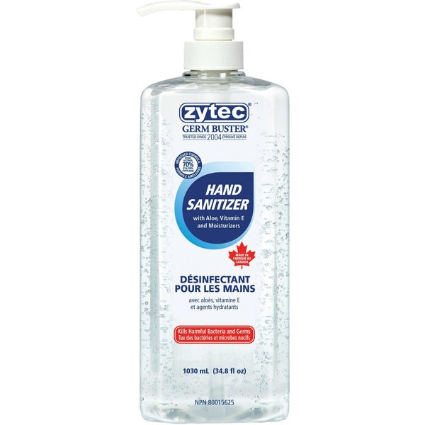 Zytec Germ Buster Hand Sanitizer Gel - 1.05 L - Pump Bottle Dispenser - Kill Germs, Bacteria Remover - Hand - Moisturizing - Clear - 1 Each