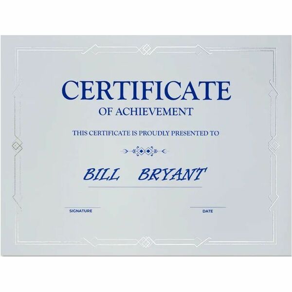 St. James&reg; Linen Certificates with Foil - "Certificate of Achivement" - 8.50" (215.90 mm) Width x 11" (279.40 mm) Length - Laser, Inkjet Compatible - Silver, White with Gold Border - Linen Paper - 15 / Pack