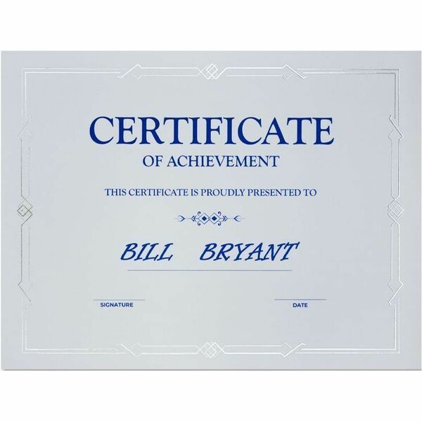 St. James&reg; Premium Weight Certificates, Gatsby Design, Silver Foil, White, 65 lb, 8.5 x 11" , Pack of 15, 83423