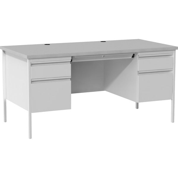 Lorell Fortress Series Double-Pedestal Desk - 30" (762 mm) Height x 29.5" (749.30 mm) Width x 60" (1524 mm) Depth - File, Office - Gray, Laminated - Steel - 1 Each