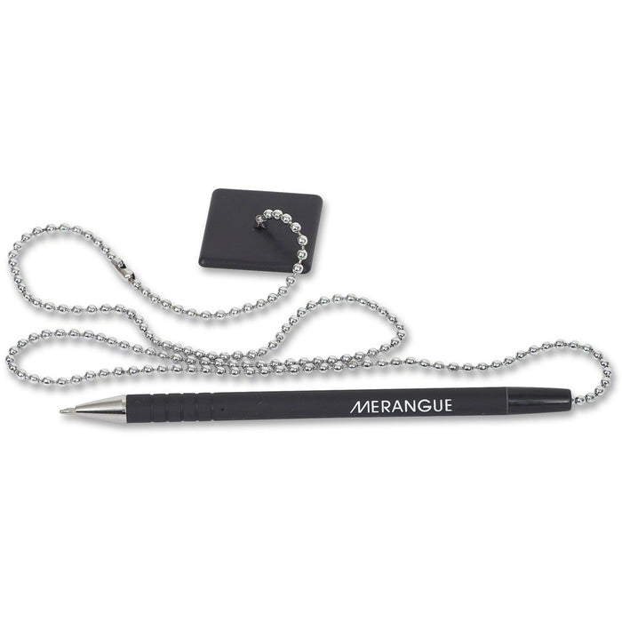 Merangue 24" Stay-Put Security Pen with Chain - Refillable - Black Ink - Black Rubber Barrel - 1 Each
