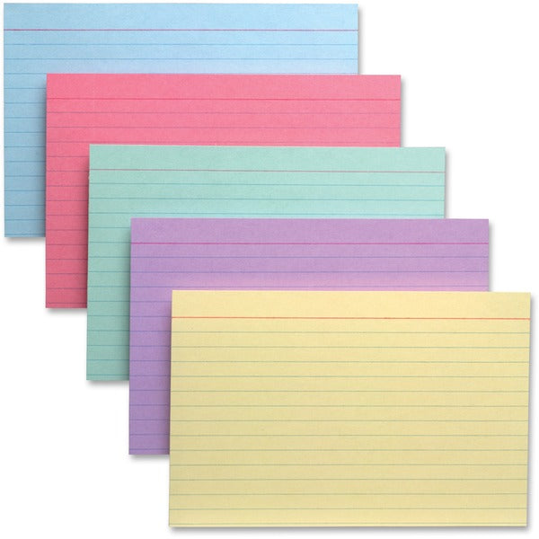 TOPS Colour Pack Index Cards - 8" (203.20 mm) Divider Width - Cherry, Green, Canary, Blue, Violet Divider - 10% Recycled - Acid-free, Ruled, Durable - 100 / Pack