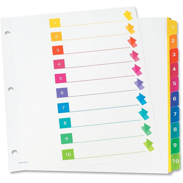 TOPS RapidX Colour Coded Index Dividers - 10 Printed Tab(s) - Digit - 1-10 - Letter - 8.50" (215.90 mm) Width x 11" (279.40 mm) Length - 3 Hole Punched - Multicolor Plastic Tab(s) - 10% Recycled - Laminated Tab, Reinforced, Rip Proof - 1 / Set