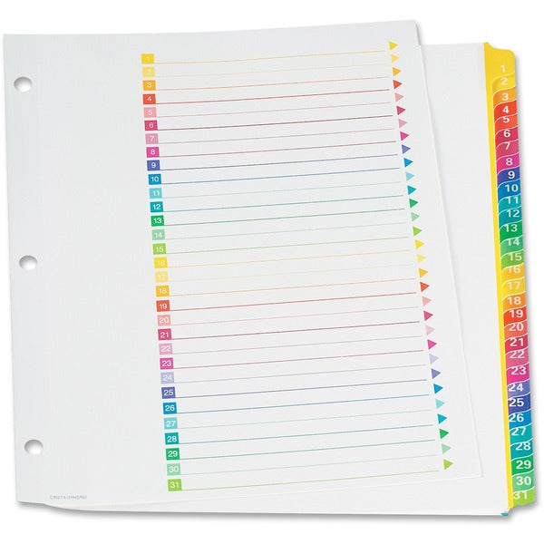 TOPS RapidX Colour Coded Monthly Index Dividers - 31 Printed Tab(s) - Digit - 1-31 - Letter - 8.50" (215.90 mm) Width x 11" (279.40 mm) Length - 3 Hole Punched - Multicolor Plastic Tab(s) - 10% Recycled - Laminated Tab, Reinforced, Rip Proof - 1 / Set