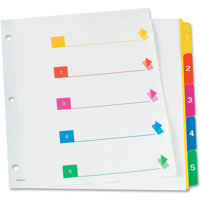 TOPS RapidX 5 & 8 Tab Super Colour Coded Dividers - 5 Printed Tab(s) - Digit - 1-5 - Letter - 8.50" (215.90 mm) Width x 11" (279.40 mm) Length - 3 Hole Punched - Multicolor Plastic Tab(s) - 10% Recycled - Laminated Tab, Reinforced, Rip Proof - 1 / Set