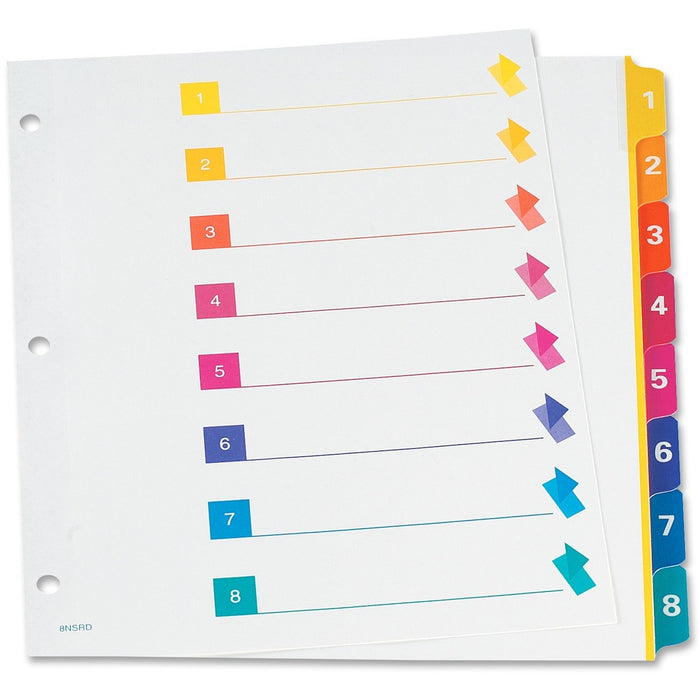 TOPS RapidX 5 & 8 Tab Super Colour Coded Dividers - 8 Printed Tab(s) - Digit - 1-8 - Letter - 8.50" (215.90 mm) Width x 11" (279.40 mm) Length - 3 Hole Punched - Multicolor Plastic Tab(s) - 10% Yes - Laminated Tab, Reinforced, Rip Proof - 1 / Set