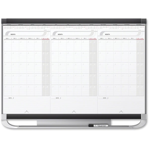 Quartet Prestige Modular 3-month Erase Calendar - Monthly - 3 Month - Graphite - 24" Height x 36" Width - Dry Erase Surface, Stain Proof, Accessory Tray, Hanger - 1 Each