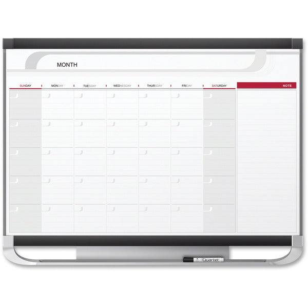 Quartet Prestige Monthly Total Erase Calendar - Monthly - Graphite - 24" (609.60 mm) Height x 36" (914.40 mm) Width - Durable, Dry Erase Surface, Stain Proof, Accessory Tray, Hanger - 1 Each