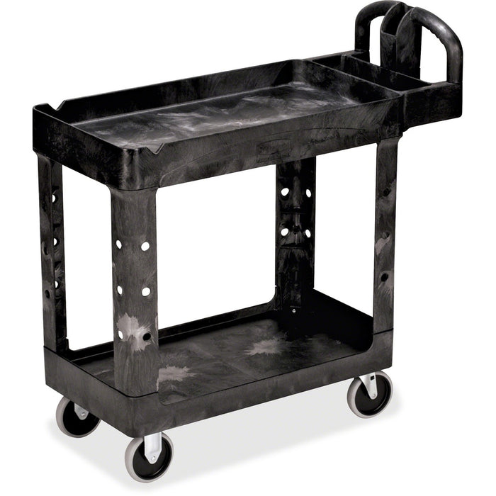 Rubbermaid Flat Shelf Utility Cart - 2 Shelf - Push Handle Handle - 500 lb (226.80 kg) Load Capacity - 4" (101.60 mm) Caster Size - Resin, Polypropylene - 39" (990.60 mm) Length x 17.9" (454.66 mm) Width x 33.2" (843.28 mm) Height - Black - 1 Each
