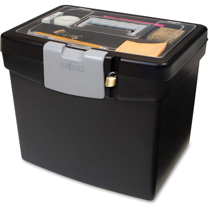 Storex Portable File Box with Top Organizer - Media Size Supported: Letter - Stackable - Plastic - Clear - For File, Folder - Yes - 1 Each