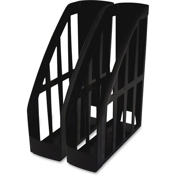 Storex Recycled Magazine Holders - 11.20" (284.48 mm) Height x 4" (101.60 mm) Width x 9.50" (241.30 mm) Depth - Plastic - Black - 2 / Pack