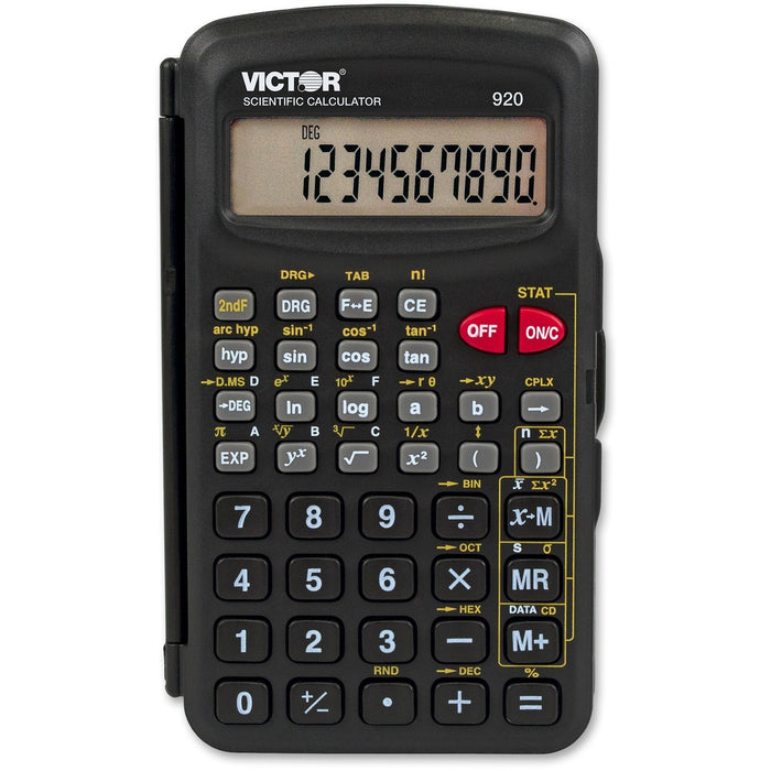 Victor 10-Digit Compact Scientific Calculator - Protective Hard Shell Cover, Battery Backup, Easy-to-read Display, Large Display, Dual Power, Hinged Cover - 1 Line(s) - 10 Digits - LCD - Battery/Solar Powered - 4.5" (114.30 mm) Height x 2.6" (66.04 mm) Wi