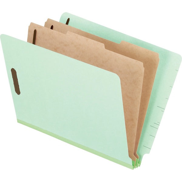 Pendaflex Letter Recycled Classification Folder - 8 1/2" (215.90 mm) x 11" (279.40 mm) - 2" (50.80 mm) Expansion - 6 Fastener - 2" (50.80 mm) for Folder, 1" (25.40 mm) for Divider - 2 Divider - 25 pt. (8.80 mm) - Pressboard, Tyvek - Light Green - Reinforc