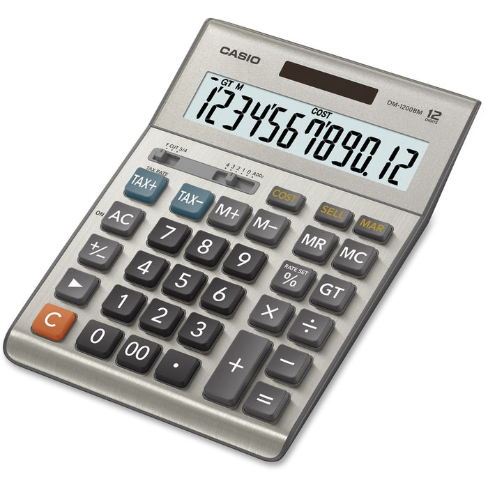 Casio DM-1200BM Simple Calculator - Extra Large Display, Key Rollover, Dual Power, Durable, Easy-to-read Display - Battery/Solar Powered - 1.4" (36.30 mm) Height x 6.1" (155 mm) Width x 8.2" (209 mm) Depth - Plastic, Metal - 1 Each