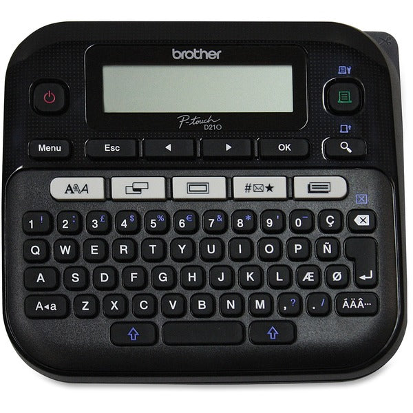 Brother PT-D210BK Easy-to-Use Label Maker - Thermal Transfer - 0.79 in/s (20 mm/s) Mono - 180 dpi - Tape0.14" (3.50 mm), 0.24" (6 mm), 0.35" (9 mm), 0.47" (12 mm) - LCD Screen - Battery, Power Adapter - 6 Batteries Supported - AAA - Black - Handheld, Desk