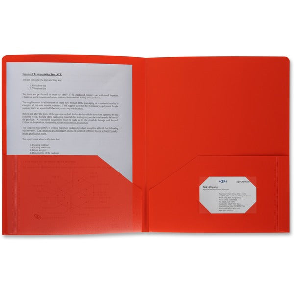 Business Source Letter Portfolio - 8 1/2" (215.90 mm) x 11" (279.40 mm) - 30 Sheet Capacity - 2 Pocket(s) - Red - 1 Each