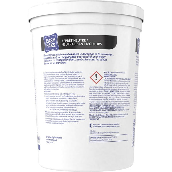 Diversey Easy Paks Neutral Odor Counteractant - For Floor, Restroom, Shower, Wall - Concentrate - 0.50 oz (14.17 g) - Odor Neutralizer, Odorless - White - 90/Tub - 1 Each