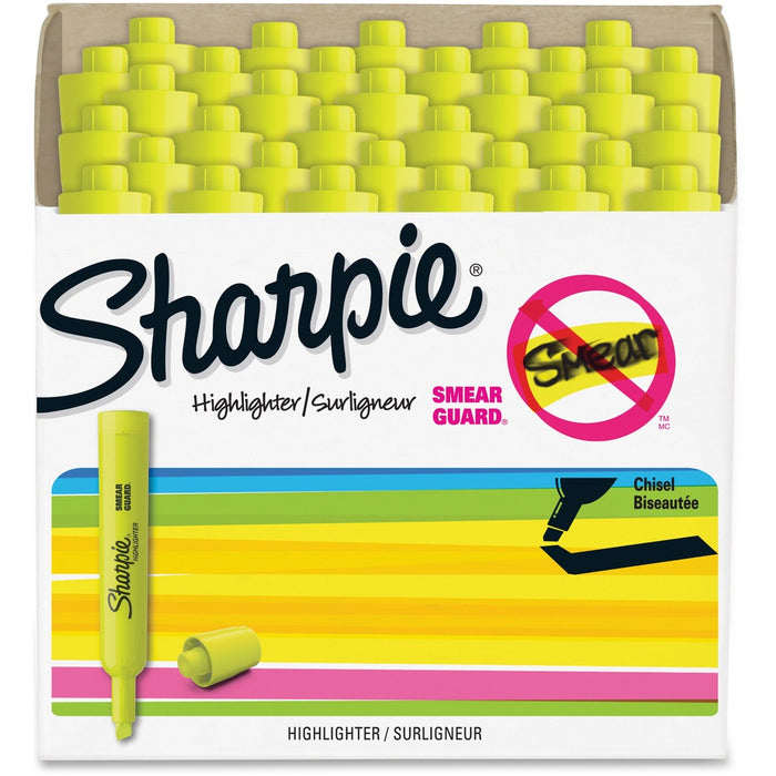Sharpie SmearGuard Tank Style Highlighters - Fluorescent Yellow Ink - 36 / Pack