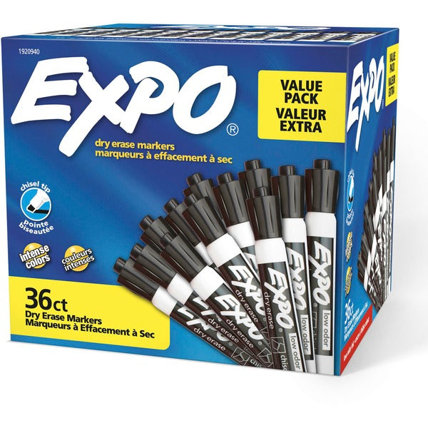 Expo Low-Odor Dry Erase Chisel Tip Markers - Chisel Marker Point - Black Ink - 36 / Pack