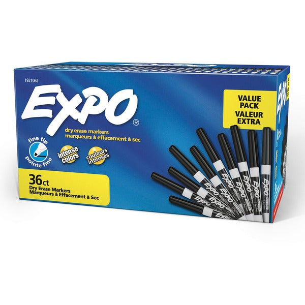 Expo Low-Odor Dry-erase Fine Tip Markers - Fine Marker Point - Black Ink - 36 / Pack