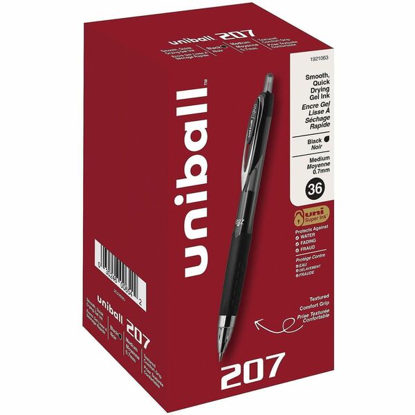 uniball 207 Retractable Gel Pens - 0.7 mm (0.03") Medium Pen Point - Refillable - Retractable - Black Ink - Pigment-based - 36 / Pack