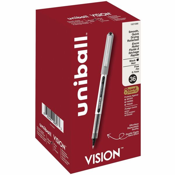uniball&trade; Vision Rollerball Pens - 0.7 mm (0.03") Fine Pen Point - Black Ink - Pigment-based - 36 / Pack