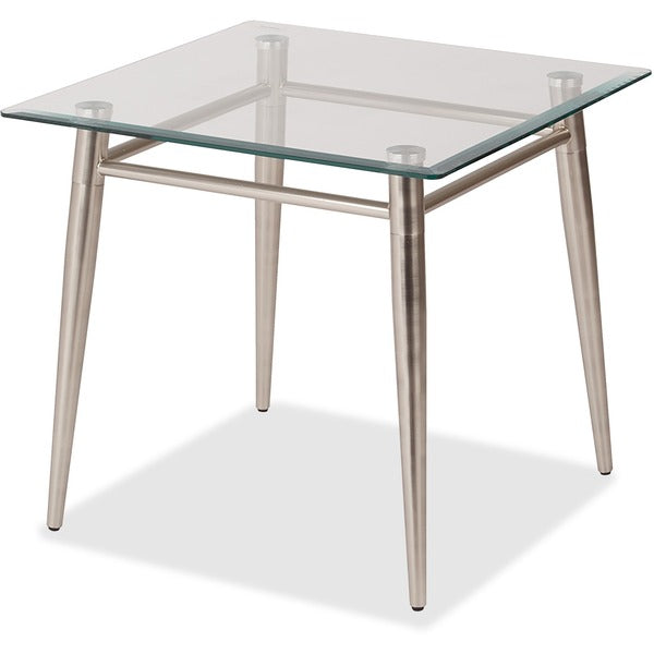 WorkSmart Brooklyn MG0922S-NB End Table - Clear Square Top - Four Leg Base - 4 Legs - 22" (558.80 mm) Table Top Width x 22" (558.80 mm) Table Top Depth - 20" (508 mm) Height - Assembly Required - Brushed Nickel - Tempered Glass Top Material - Metal Frame