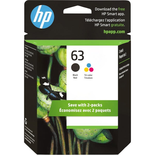 HP 63 Original Inkjet Ink Cartridge - Black, Tri-color - 2 / Pack - 170 Pages Black, 150 Pages Tri-color