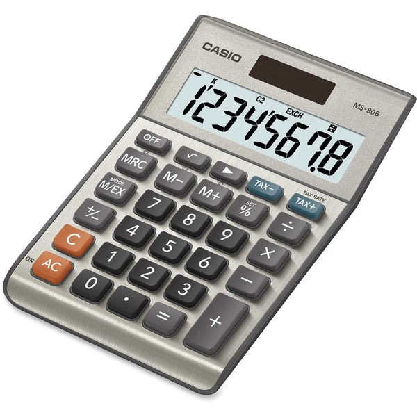 Casio MS80 Desktop Solar Tax Calculator - Extra Large Display, Dual Power, Rubber Feet, Key Rollover, 3-Key Memory, Sign Change, Easy-to-read Display, Independent Memory - Battery, Solar Powered - 5.8" (147 mm) Height x 4.1" (103 mm) Width x 1.1" (29 mm)