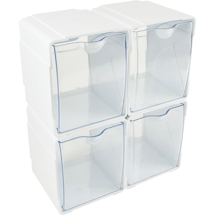 Deflecto Tilt Bin Interlocking Storage Organizer - 5.5" (139.70 mm) Height x 5.3" (133.35 mm) Width x 4.8" (120.65 mm) Depth - Desktop - Interlockable, Stackable - White - 4 / Box