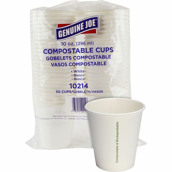Genuine Joe 10 oz Eco-friendly Paper Cups - 295.74 mL - White - Paper - Coffee, Tea, Hot Chocolate - 50 / Pack