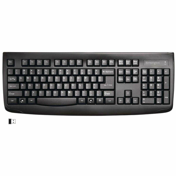 Kensington Pro Fit Washable Wireless Keyboard - Wireless Connectivity - RF - USB Interface - Computer - Black