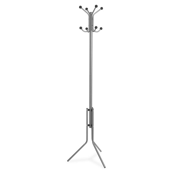 Lorell Tripod Base Coat Rack - 4 Hooks - 4 Pegs - 63.40" (1610.36 mm) Height - 19" (482.60 mm) Width - for Coat, Jacket, Hat, Scarf - Metal - Silver - Powder Coated - 1 Each