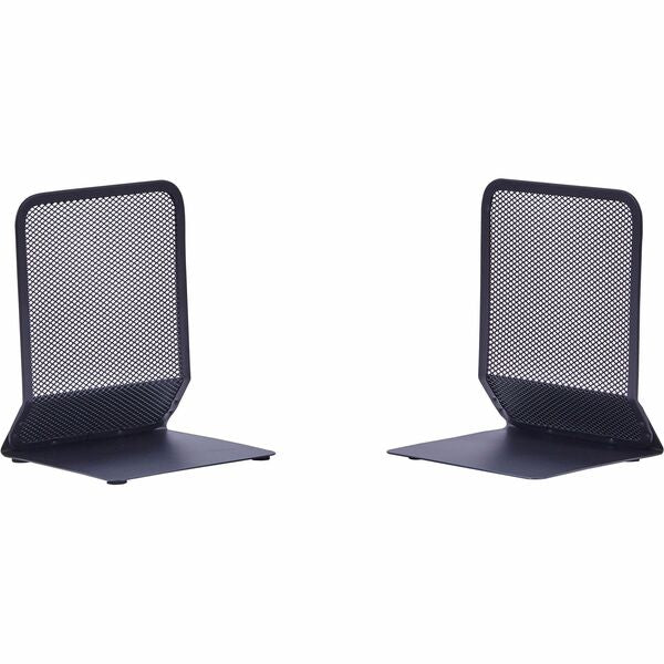 Lorell Mesh Bookends - 7" (177.80 mm) Height x 5.4" (136.53 mm) Width x 5.3" (133.35 mm) Depth - Desktop - Sturdy - Black - Steel, Mesh - 2 / Pair