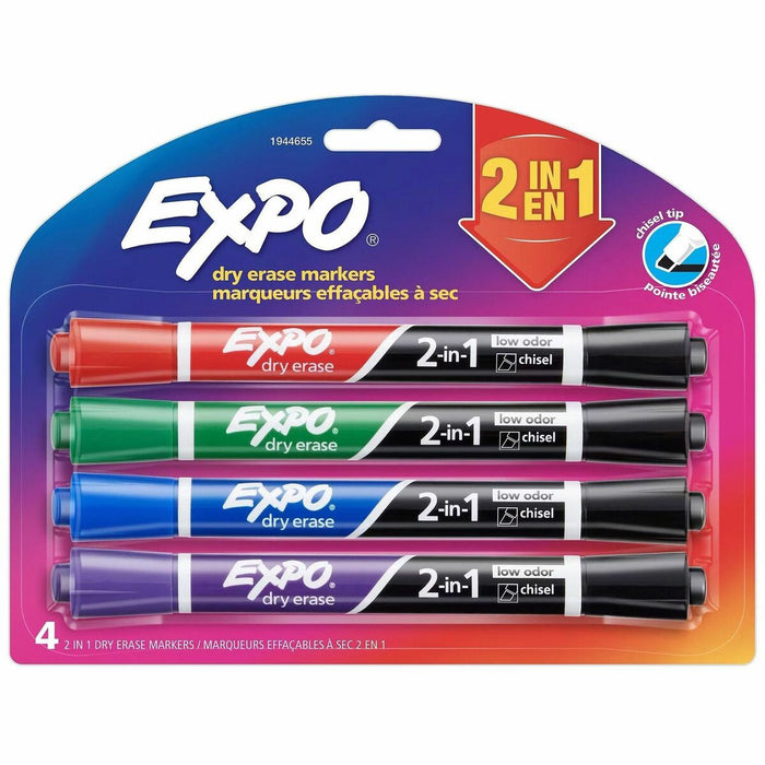 Expo 2-in-1 Dry Erase Markers - Black/Green, Black/Red, Black/Blue, Black/Purple Ink - 4 / Pack