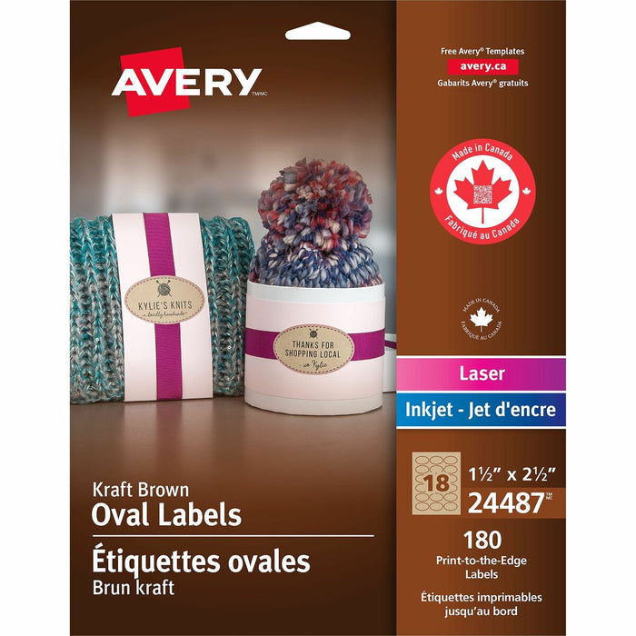 Kraft Brown Oval Labels 1-1/2" x 2-1/2" , Permanent Adhesive, for Laser and Inkjet Printers - - HeightPermanent Adhesive - Oval - Laser, Inkjet - Kraft Brown - Paper - 18 / Sheet - 180 / Pack