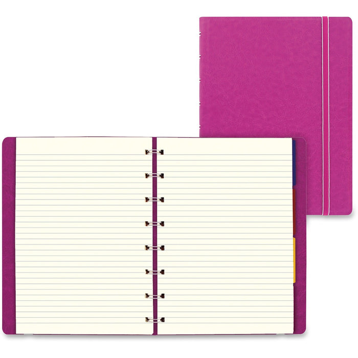 Blueline Filofax Refillable Notebook - 112 Pages - Twin Wirebound - Ruled Front Ruling - A5 - 8 17/64" (21 cm) x 5 27/32" (14.85 cm) Sheet Size - 8.25" (209.55 mm) Height x 5 3/16" (13.16 cm) Width - Cream Paper - Fuchsia Cover - Elastic Closure, Storage