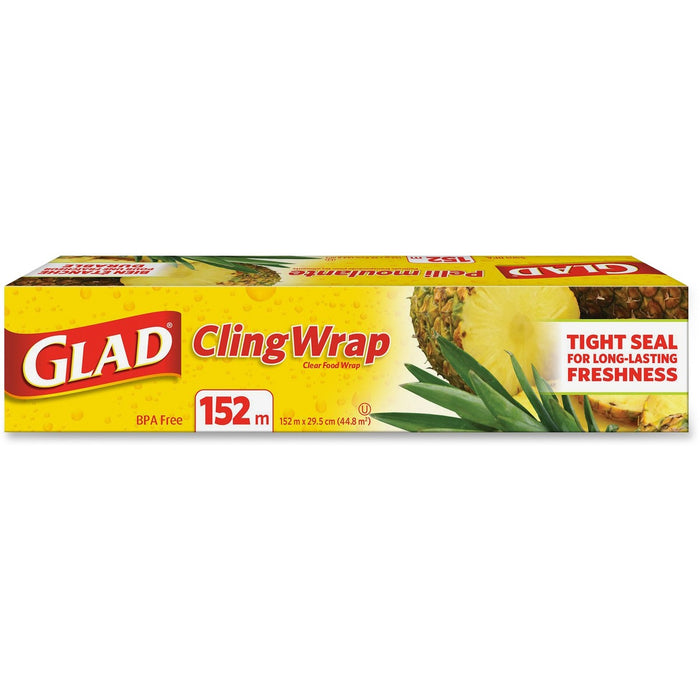 Glad Cling Wrap - 498.69 ft (152000 mm) Length - Microwave Safe, Cutting Edge, Plasticizer-free - Clear - 1 Each