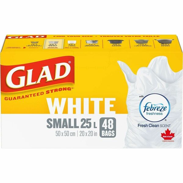 Glad Easy-Tie White Kitchen Catchers Bags - 21 L Capacity - 20" (508 mm) Length x 19.50" (495.30 mm) Width - White - Kitchen, Garbage, Office, Bathroom, Bedroom - 48 / Box